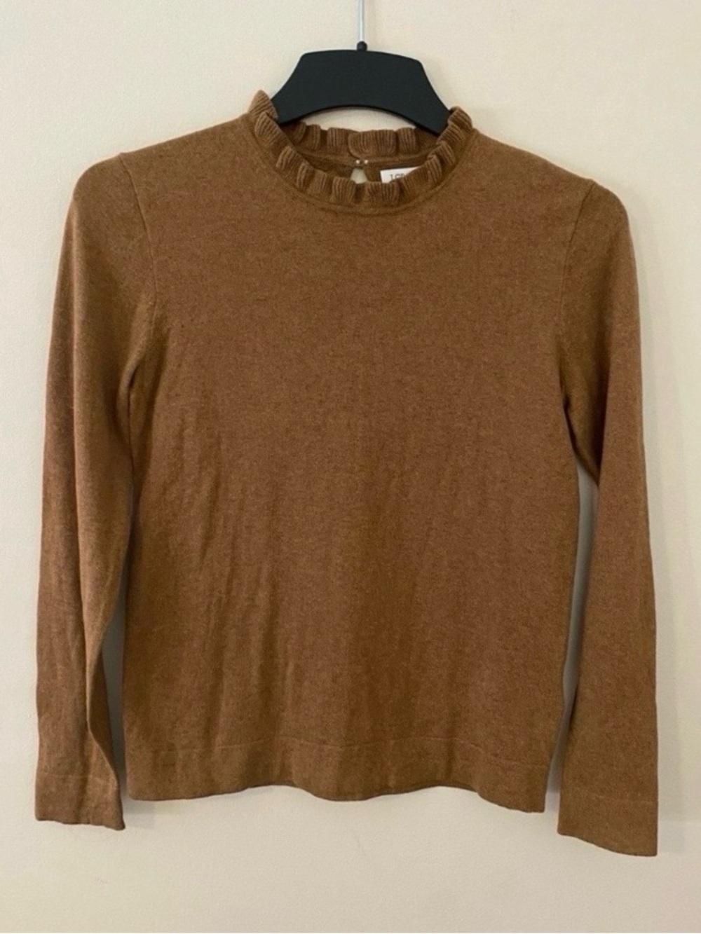 J. Crew Brown Ruffle Mock Neck Long Sleeve Top